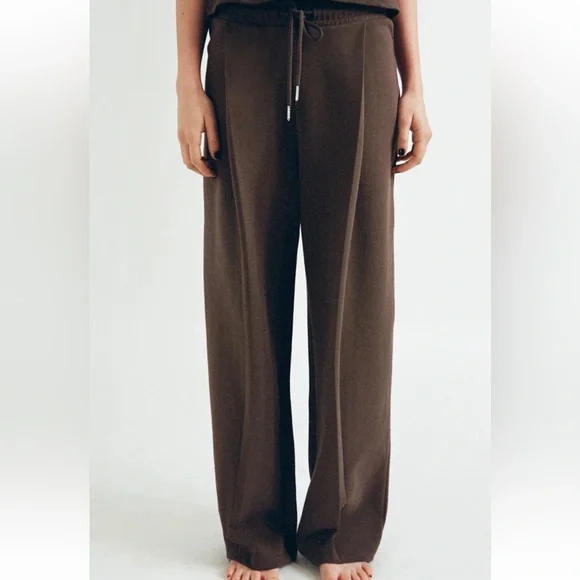 Zara Interlock Peplum Top & Pants Set Dark Brown Size Medium NWT - Picture 8 of 10